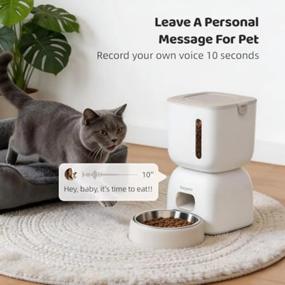 WiFi Automatic Cat Feeder and Water Fountain Set for Home Use 304 Stainless Steel Bowl Silver App Control + Voice Recording + S