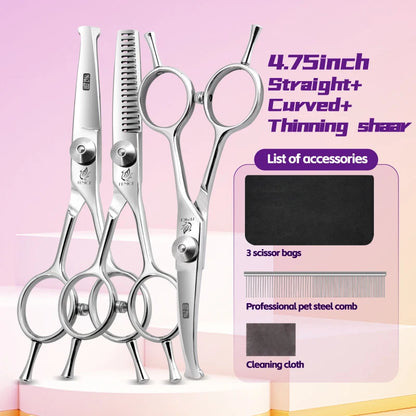Fenice 4.75 Inch Safety Round Tip Pet Dog Cat Grooming Scissors Straight/Curved/Thinning Shears for Eyes/Face/Foot/Nose