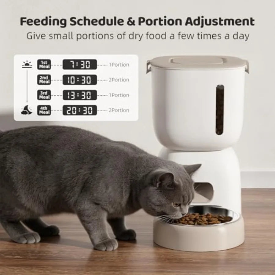 WiFi Automatic Cat Feeder and Water Fountain Set for Home Use 304 Stainless Steel Bowl Silver App Control + Voice Recording + S