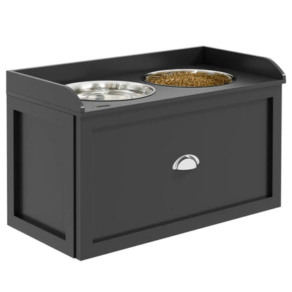 Raised Dog and Cat Feeding Station with 21L Storage Stainless Steel Bowls Pet Beds Furniture Set for Home Food Management