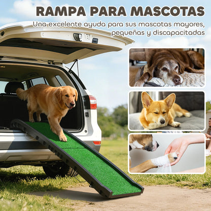 Pawhut Dog Ramp with Artificial Grass 155 cm Foldable Dog Ramp for Car with Handle Adjustable Angle Green