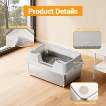 Extra Large Enclosed Stainless Steel Cat Litter Box, Metal Litter Pan for Big Cats, High Wall Sides & Non-Stick Bottom, Anti-Lea