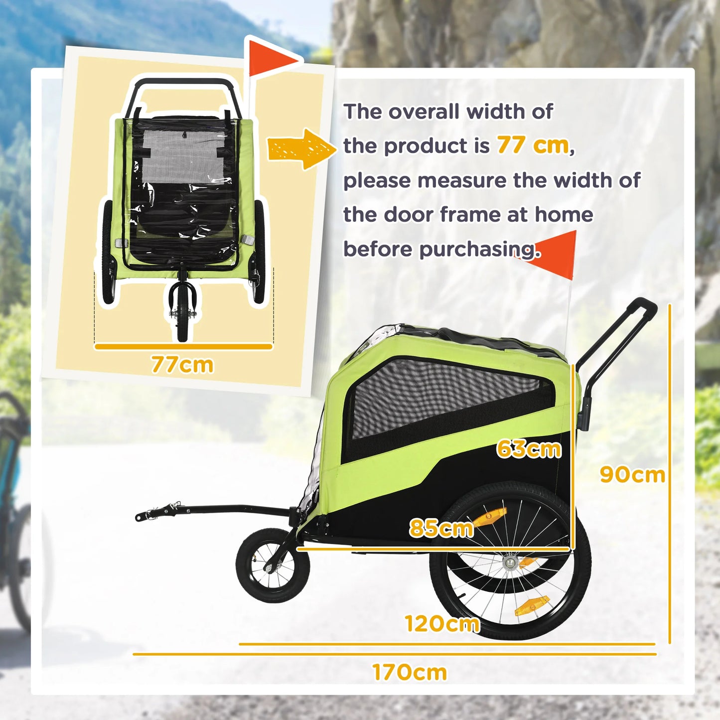 PawHut 2 in 1 Dog Bike Trailer Pet Stroller for Large Dogs W/ Hitch