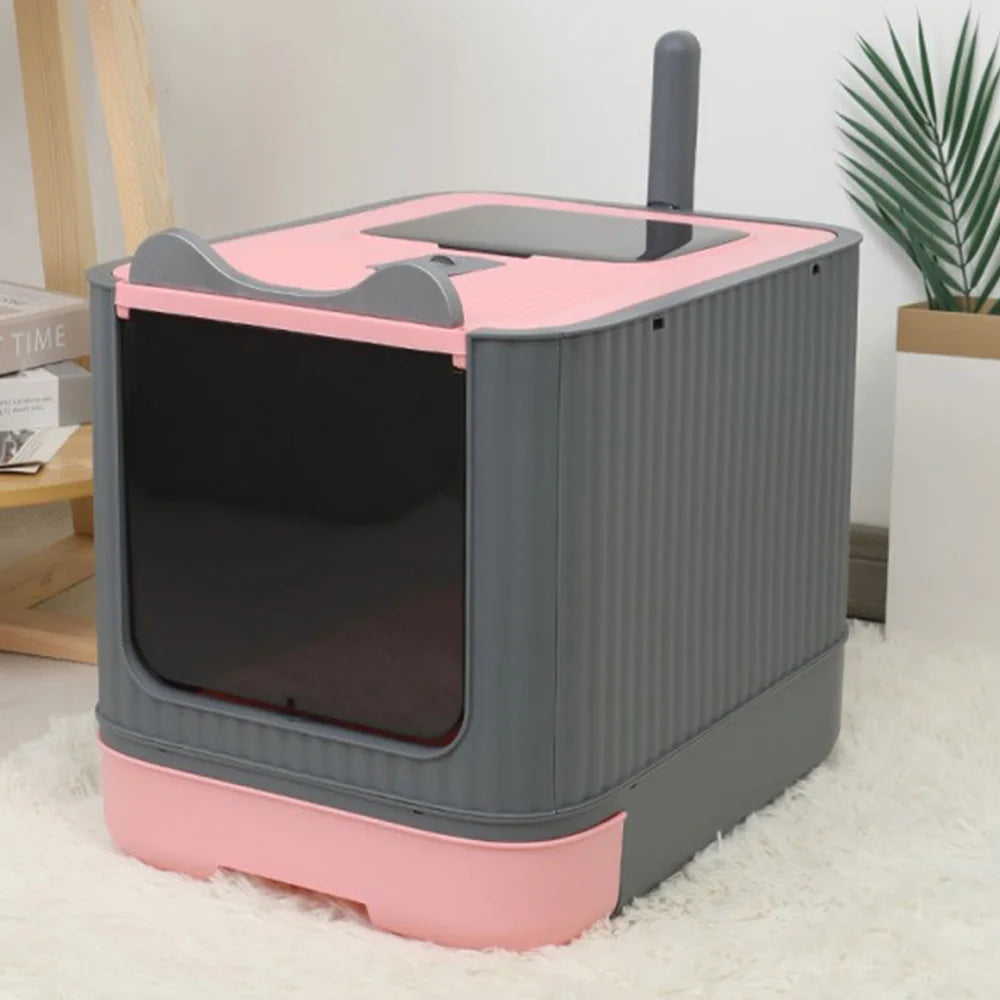 Multifunctional Cat Litter Box with Lid, Plastic Pet Toilet, Removable Litter Box, Large Cat Litter Box Hooded Litter Tray Drawer, UV Sterilization and Deodorization It Can Provide Your Cat with A Comfortable Place for Using The Toilet, 44.5x36.5x34.5cm,