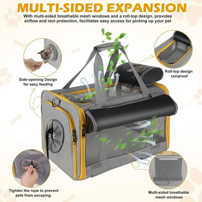 Pet Carrier with Wheels for Cats and Dogs Airline Approved, Large Cat Stroller Detachable Foldable Dog Trolley with Washable Pa