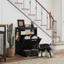Pet Feeding Station with Storage – Raised Dog & Cat Feeder with Storage Cabinet, Stainless Steel Bowls & Accessory Hanger