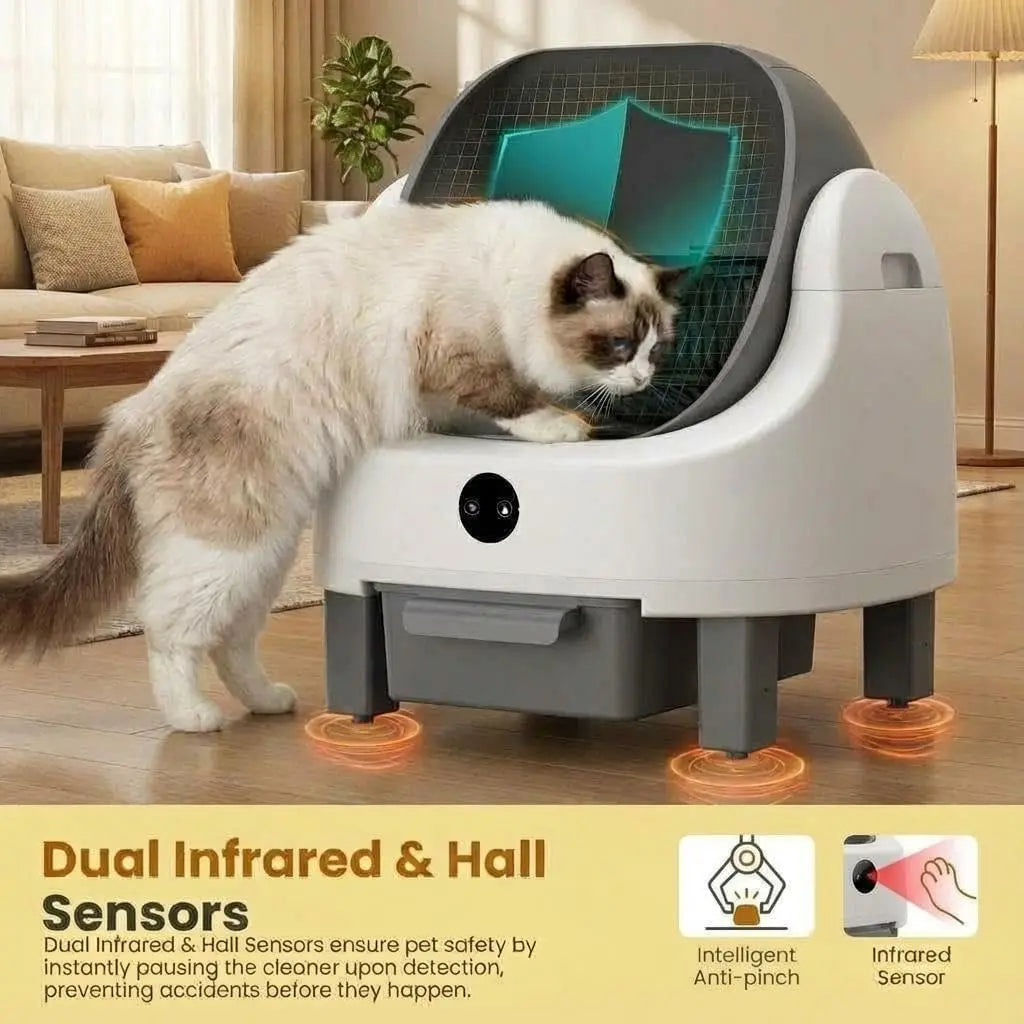 Automatic Self Cleaning Litter Box for Pet Cats Supplies Large Smart Toilet with Smart APP Control, Odor & Safety Sensors