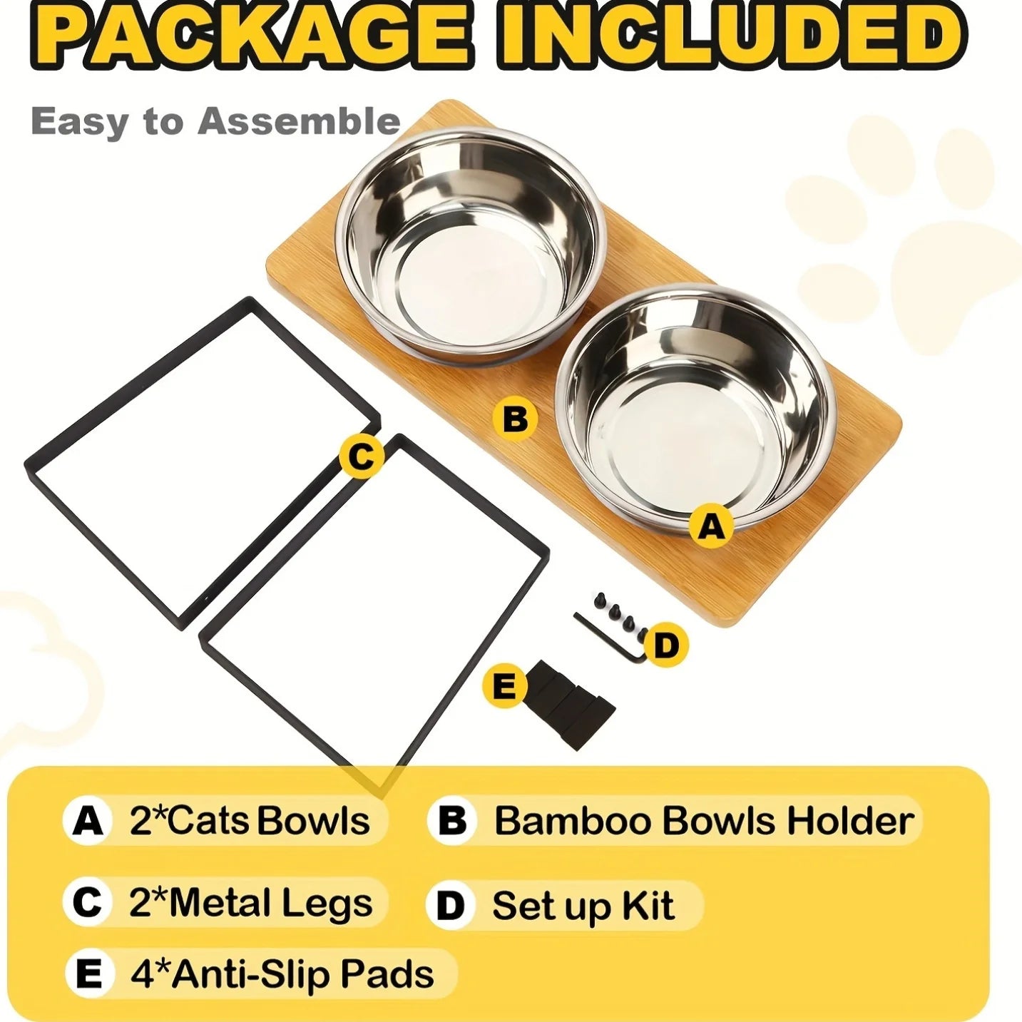 Elevated Cat Bowls Pet Feeder 15° Tilted Raised Cat Food Bowls with Wooden Stand Set of 2 Stainless Steel Bowl