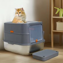 Stainless Steel Cat Litter Box, Extra Large Full Enclosed with Lid & High Sided Tray, Anti-Leakage, 2-in-1 Fully/Semi-Enclosed