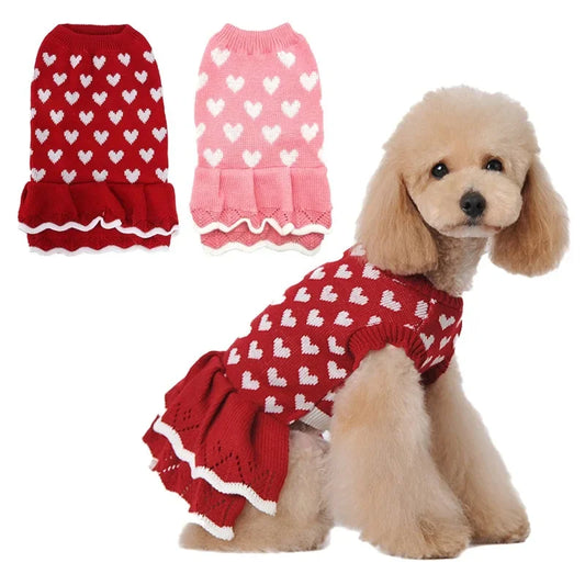 Christmas Pet Sweater - Red Love Costume Clothing for Small Dogs Cats Teddy Puppies