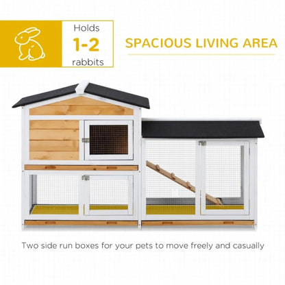 Rabbit Hutch Guinea Pig Hutch Wooden House with Run,2 Tier Pet Cage Outdoor with No-leak Plastic Trays,Yellow