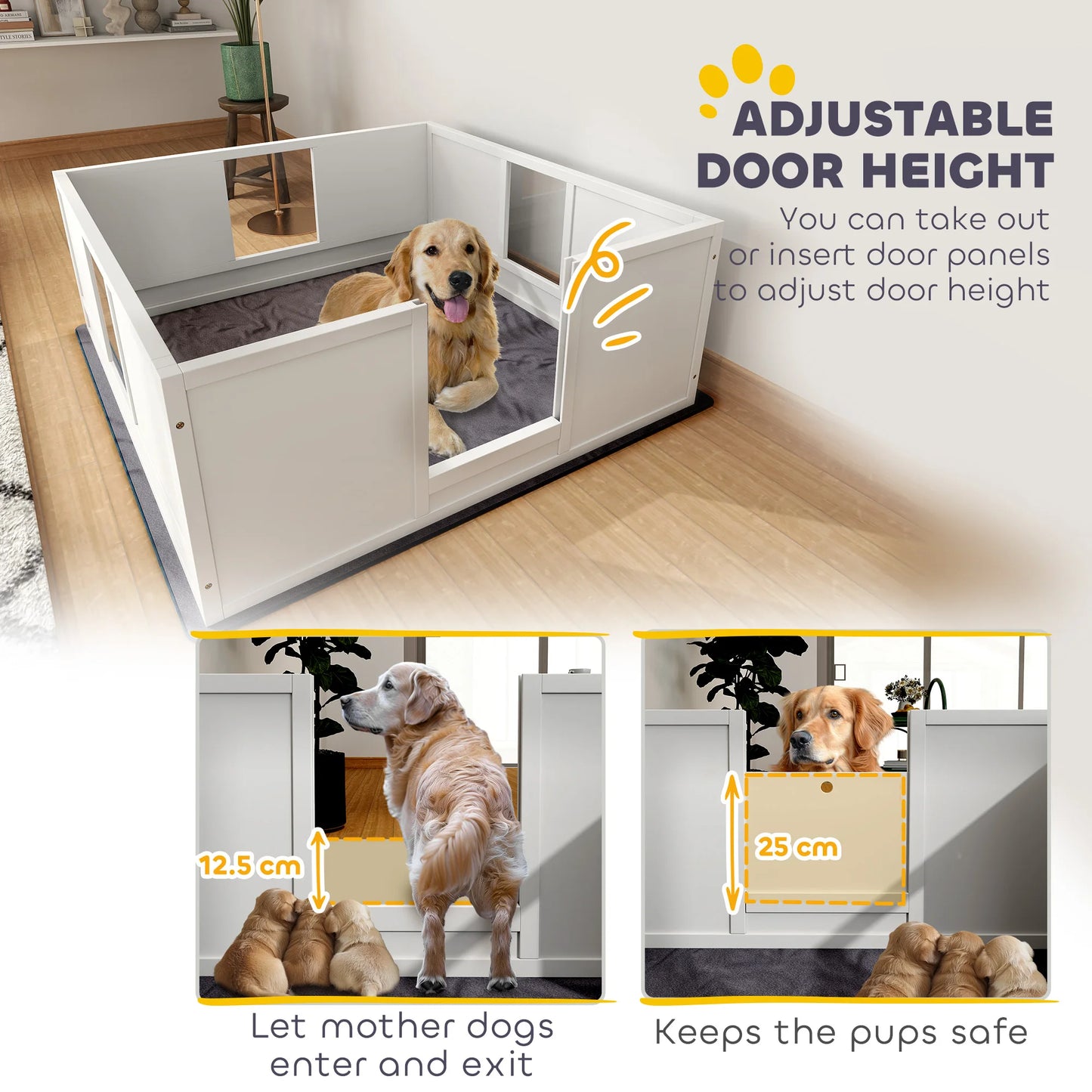 PawHut Dog Whelping Box with Whelping Pad, Adjustable Entrance, 124 x 120cm