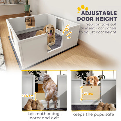 PawHut Dog Whelping Box with Whelping Pad, Adjustable Entrance, 124 x 120cm