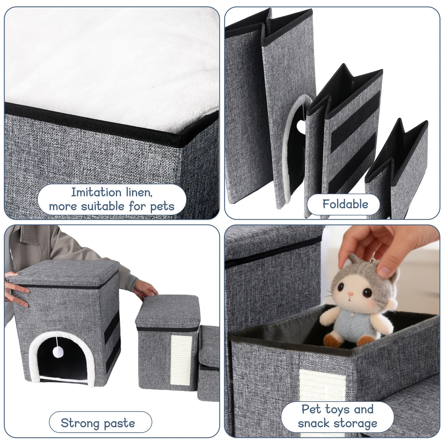 Foldable Cats Dogs Stairs with 3 Wider Steps Pet Stairs for Storage Climbing Resting and Playing