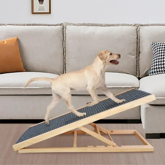 Portable Wooden Folding Pet Ramp Adjustable Non-Slip Dog and Cat Ladder Safe Access for Couch Bed or Car Durable Pet Ramps