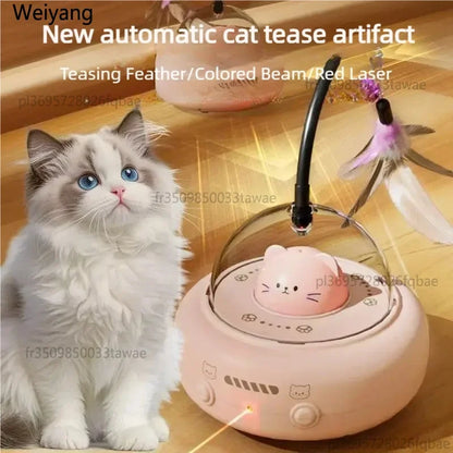 Electric UFO Cat Teaser, Smart Interactive Cat Toy, Replaceable Feather & Bell, Training Entertainment Pet Supplies