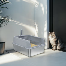 Stainless Steel Large Cat Litter Box Semi-Closed Cat Sandbox Potty with Scoop for Small/Medium Kittens,Odor-Proof,Easy Clean