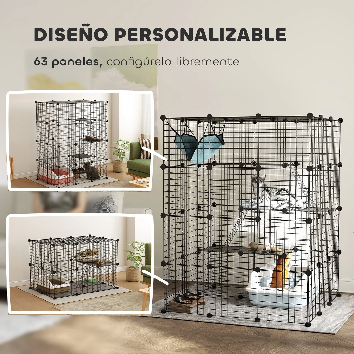 Pawhut Large Indoor Cat Cage with 4 Levels 105X105X140 Cm, Black