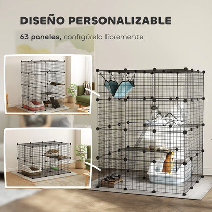 Pawhut Large Indoor Cat Cage with 4 Levels 105X105X140 Cm, Black