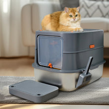 Stainless Steel Cat Litter Box, Extra Large Full Enclosed with Lid & High Sided Tray, Anti-Leakage, 2-in-1 Fully/Semi-Enclosed