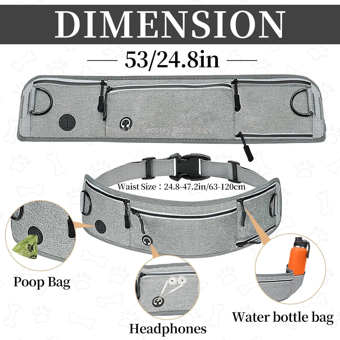 Waist Dog Hands Free Dogs Leash, Waist Running Leash with Zipper, Walking Pouch for Dog Walking, Reflective Dual Padded Handles