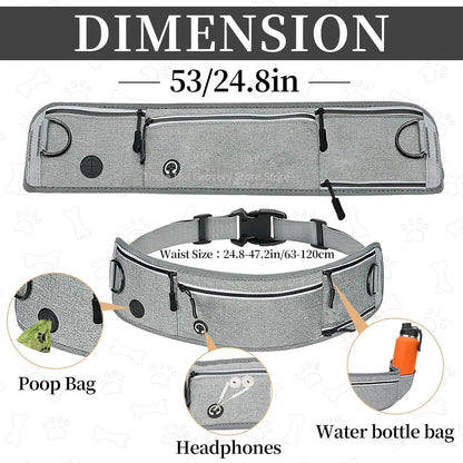 Waist Dog Hands Free Dogs Leash, Waist Running Leash with Zipper, Walking Pouch for Dog Walking, Reflective Dual Padded Handles