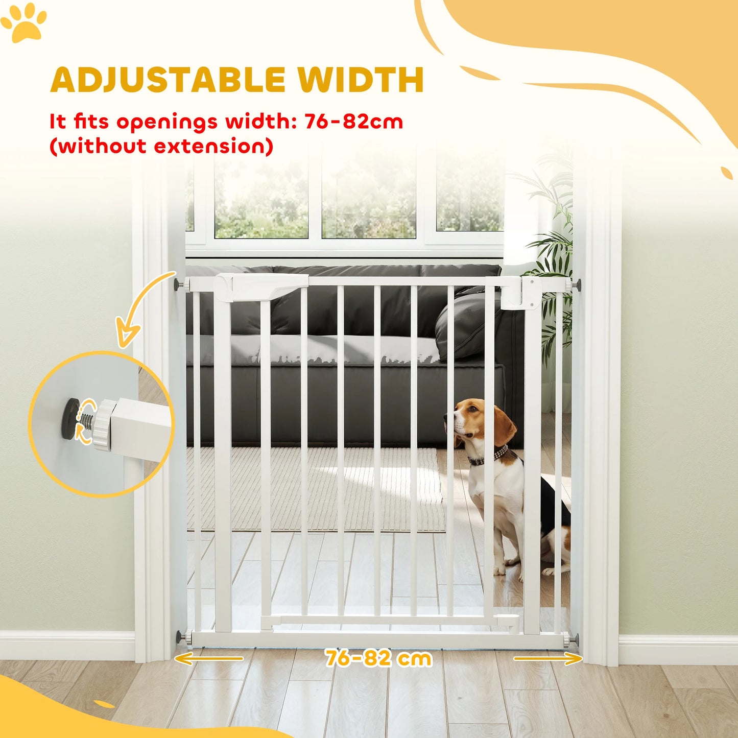 PawHut Pet Safety Gate, 76-82cm Wide Baby Stair Gate with Auto-Close