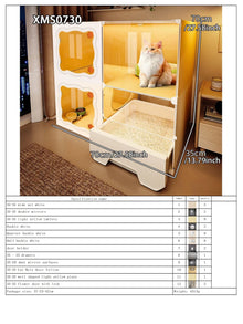 Cat Cage with Drawer-Style Litter Box, Indoor Cat House with Toilet, Cat Cabinet, Cat Villa with One Bedroom, One Living Room, and One Bathroom
