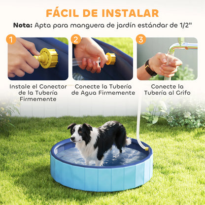 Pawhut Foldable Pool for Medium and Small Dogs with Resistant Non-Slip Pvc Sprinkler Ø100X30 cm Light Blue