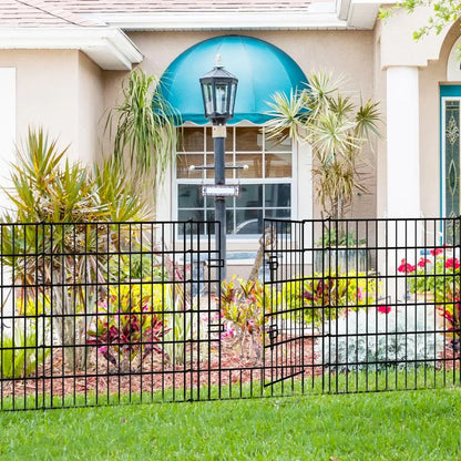 Fence 81cm High x 71cm Wide 4 Panels 1 Gate, Total Length 3.5m No Dig Fence Outdoor Rustproof Metal Pet Dog Animal Barrier Bord