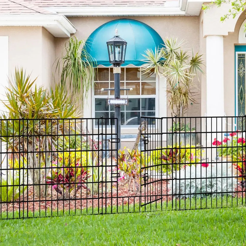 Fence 81cm High x 71cm Wide 4 Panels 1 Gate, Total Length 3.5m No Dig Fence Outdoor Rustproof Metal Pet Dog Animal Barrier Bord