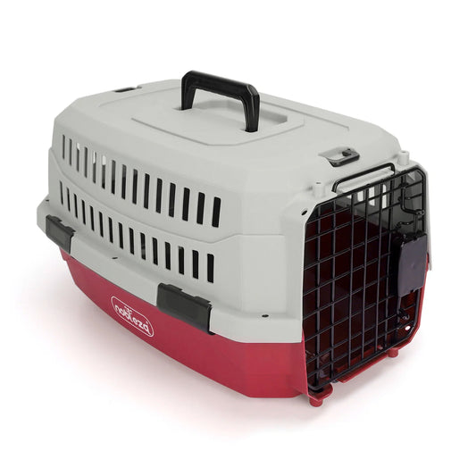 Nobleza Large Cat Dog Carrier, Portable and Breathable Dog Carrier for Cats, Pet Dogs Cats Accessories, Plastic Carrier, 68X48X42 Cm, Red & Gray