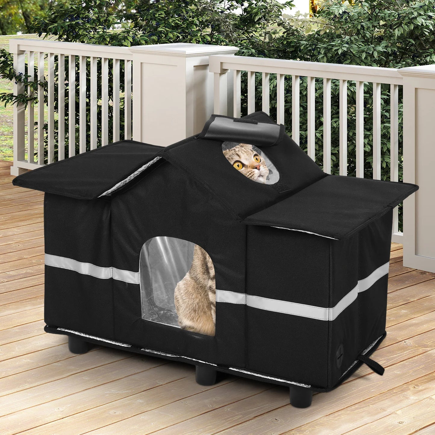 Waterproof Outdoor Large Cat Shelter & Roof Window Elevated Pet House Feral Cat House Can Be Used Indoors Winter Summer Outdoor