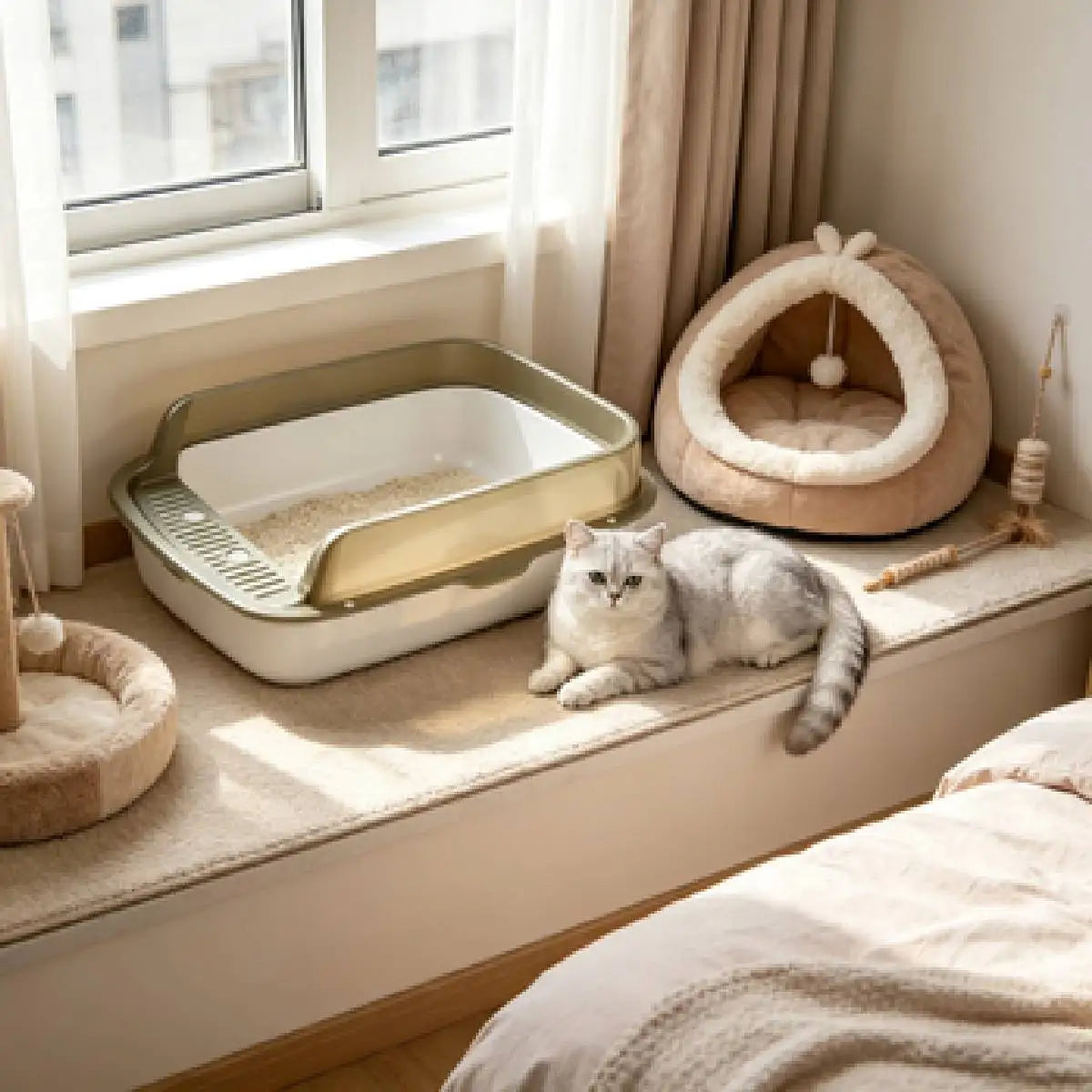 Sanitary Tray for Cats, Semi-Closed, with Higher Edges and Deeper Bottom, Available in Various Colors