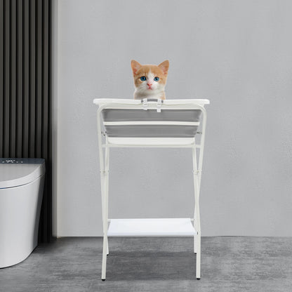 Foldable Small Pet Bathtub with Stand And Drainage Tube - Safety Belt Smooth Edge Storage Rack for Easy Cleaning And Use