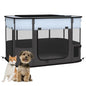 PINGGO Foldable Dog Pen with Storage Bag for Indoor/Outdoor Use, Portable Pet playpen, with Ground Stakes - Grey