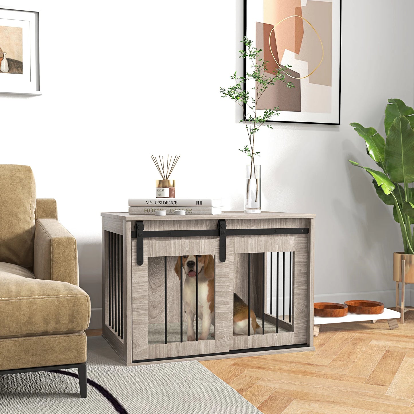 PawHut Dog Crate Furniture with Removable Cushion, for Dogs