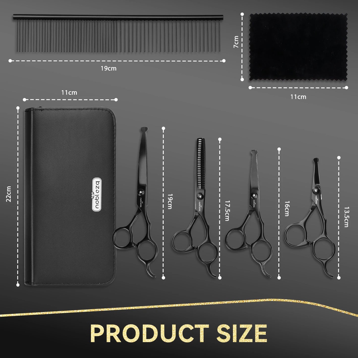 Nobleza Dog Scissors, Professional Dog Grooming Scissors for Pets 6 in 1, Round and Curved Tip Hair Cutting Scissors for Dogs and Cats, Small Scissors, Steel Comb