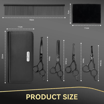 Nobleza Dog Scissors, Professional Dog Grooming Scissors for Pets 6 in 1, Round and Curved Tip Hair Cutting Scissors for Dogs and Cats, Small Scissors, Steel Comb