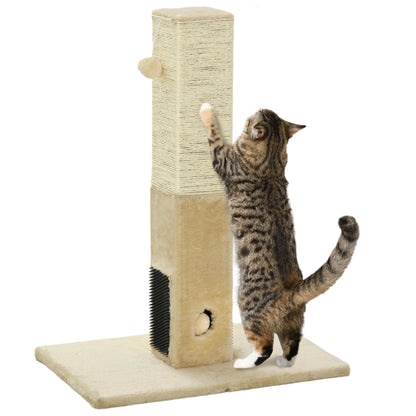 Pawhut Cat Scratching Post 79 cm Cat Scratcher with Hanging Ball Jute Post 59.5X39X79 cm Beige and Cream