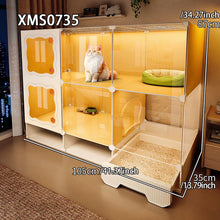 Cat Cage with Drawer-Style Litter Box, Indoor Cat House with Toilet, Cat Cabinet, Cat Villa with One Bedroom, One Living Room, and One Bathroom