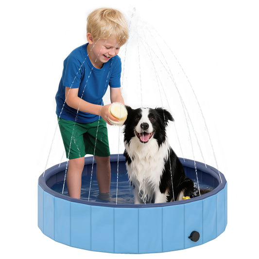 Pawhut Foldable Pool for Medium and Small Dogs with Resistant Non-Slip Pvc Sprinkler Ø100X30 cm Light Blue