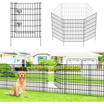 Fence 81cm High x 71cm Wide 4 Panels 1 Gate, Total Length 3.5m No Dig Fence Outdoor Rustproof Metal Pet Dog Animal Barrier Bord