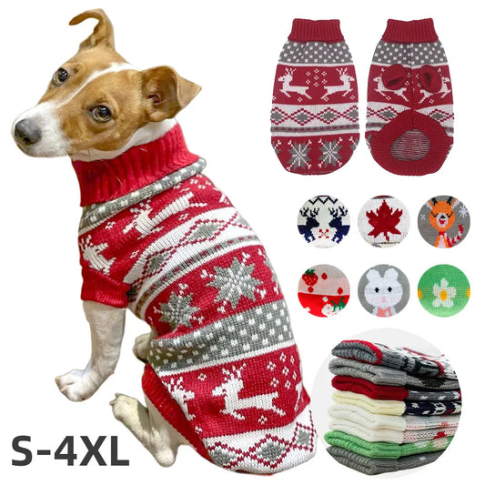Christmas Pet Dog Sweater - Cute Knitted Wool Winter Costume for Cats & Medium Dogs