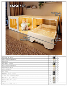 Cat Cage with Drawer-Style Litter Box, Indoor Cat House with Toilet, Cat Cabinet, Cat Villa with One Bedroom, One Living Room, and One Bathroom
