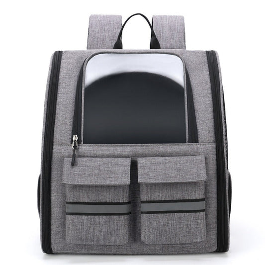 NNEDSZ Grey Collapsible Pet Carrier Backpack with Trolley Sleeve