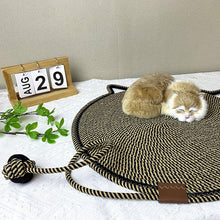 NNEDSZ 3 Pcs Brown Durable Cat Scratching Mat with Attached Toy Ball - Washable and Multi-Functional, Ideal for Cats' Scratching and Sleeping - 50cm Diameter