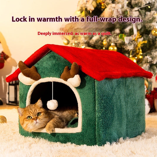 Plush Cat Nest Bed – Christmas Cozy Sleeping Bed for Indoor Cats
