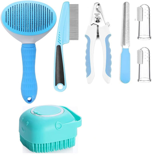 Pet Grooming Kit 7-Piece – Brush, Nail Clipper, Flea Comb & More