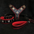 EROS Big Dog Set Schwarz-Rot – Geschirr, Halsband, Leine